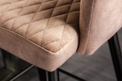 Design Barhocker PARIS greige Samt mit Lehne Metall schwarz gold Ziersteppung