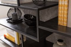 Industrial Bücherregal SLIM LINE 114cm Esche schwarz fünf Regalböden