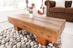 Massivholz Design Couchtisch BOLT 100cm braun Sheesham stone finish