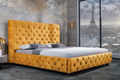 Queensize Doppelbett PARIS 160x200cm senfgelb Samt Chesterfield Design