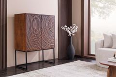 Design Highboard ORBIT 120cm braun Mangoholz mit 3D-Front schwarz Metall