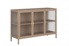 Modernes Sideboard AMSTERDAM 105cm greige gold Vitrine Schrank Riffelglas Metall