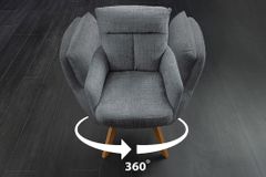 Drehbarer Stuhl BIG GEORGE grau Chenille Cremona natur Buchenholz mit Armlehnen