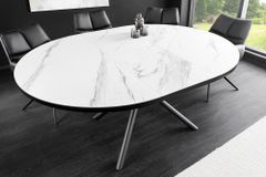 Ausziehbarer Esstisch MIKADO 120-160cm weiß Keramik oval schwarz Sterngestell