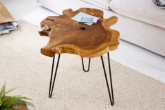Einzigartiger Beistelltisch WILD 50cm Teak Massivholz Baumscheibe Metallbeine schwarz