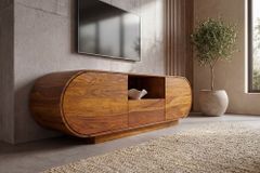 Massives TV-Board ORGANIKO 160cm braun Sheeshamholz stone finish ovales Lowboard