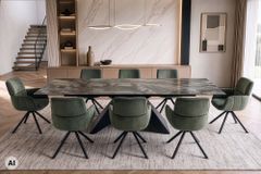 Design Esstisch DIAMOND 180-260cm taupe Keramik Metallgestell schwarz