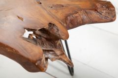 Massiver Couchtisch WILD 100cm Teak Massivholz Baumscheibe Hairpin Legs