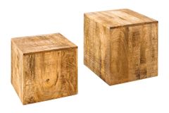 Massives 2er Set Beistelltisch CURACAO 45cm natur Mangoholz Würfel handmade Couchtisch