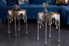 Extravaganter Beistelltisch LIQUID LINE 50cm silber Tropfen-Design Metall Aluminium rund