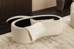 Extravagante Polsterbank ELEMENTAL 120cm champagner beige Feinstrick Bouclé mit Stauraum