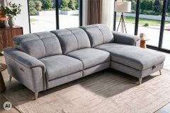3-Sitzer Sofa IMPERIA 255cm grau Vogue Seiden Samtstoff elektrische Fußstütze