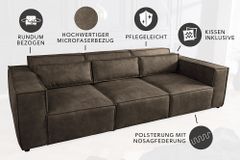Design 3-Sitzer Sofa BOSSA NOVA 260cm antik taupe Microfaser Couch Wohnzimmer