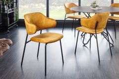 Design Stuhl VOGUE senfgelb Samt schwarze Metallbeine