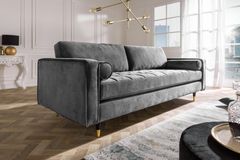 Design 3-Sitzer Sofa COZY VELVET 220cm grau Samt Federkern Lounge