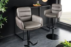 Drehbarer Design Barhocker BIG GEORGE taupe Echtleder Microfaser höhenverstellbar mit Armlehnen