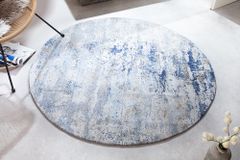 Vintage Teppich MODERN ART 150cm blau verwaschen rund Used Look