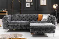 Chesterfield 3-Sitzer Sofa MODERN BAROCK 235cm dunkelgrau Samt Federkern Metallfüße
