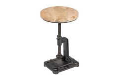 Höhenverstellbarer Beistelltisch ENGINEER 30cm Mangoholz Industrial Design massiv rund Eisen