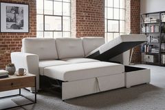Ecksofa mit Schlaffunktion APARTMENT beidseitig aufbaubar beige Strukturstoff inkl. Stauraum