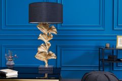 Design Tischlampe GINKGO 70cm schwarz Stoffschirm gold Metall handmade Marmor-Fuß