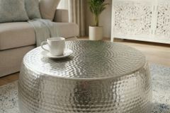 Runder Couchtisch ORIENT 60cm silber Metall Aluminium Hammerschlag Design handmade