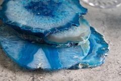 4er Set Untersetzer für Gläser COASTER 10cm blau Edelstein Achat Quarz handmade