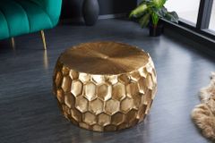 Runder Couchtisch ORGANIC ORIENT 70cm gold Metall Hammerschlag handmade Waben Design