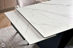 Design Esstisch DIAMOND 180-260cm matt weiß Keramik Metallgestell schwarz
