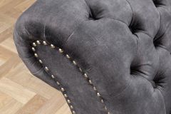 Design Récamière CHESTERFIELD 170cm grau strukturiertes Samt Knopfheftung Nietenbesatz