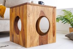 Massivholz Beistelltisch CUBUS 40cm Sheesham stone finish Hocker
