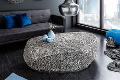 Filigraner Design Couchtisch ABSTRACT LEAF 130cm silber Handarbeit