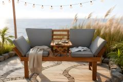 Outdoor Garten Sitzbank MODULAR 200cm natur grau Akazie mit Tisch inkl. Kissen klappbar