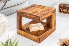Massiver Edelholz Couchtisch GIANT 45cm braun Sheesham stone finish mit Ablage
