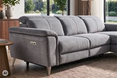 3-Sitzer Sofa IMPERIA 255cm grau Vogue Seiden Samtstoff elektrische Fußstütze
