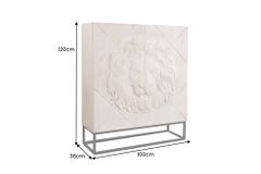 Massives Highboard LION 120cm creme Mangoholz schwarz Metall 3D Schnitzereien Kunstwerk