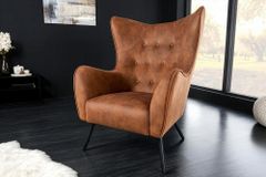 Design XL Sessel AMSTERDAM antik braun Microfaser schwarze Metallbeine