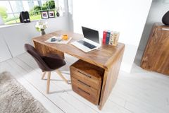 Massivholz Bürotisch CUBUS 120cm braun Sheeshamholz stone finish Schreibtisch