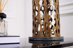 Design Tischlampe ABSTRACT LEAF kupfer antik Metall Marmorfuß handmade