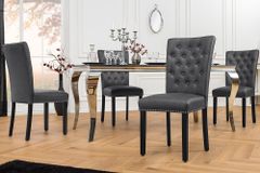 Chesterfield Stuhl CASTLE schwarz Kunstleder Gummiholz Ziernieten