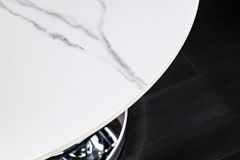Design Couchtisch DANCING RINGS weiß rund drehbar Marmor Keramik Chrome Gestell