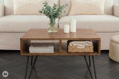 Massiver Couchtisch SCORPION 60cm braun honey finish Mangoholz mit Hairpin Legs
