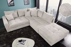 Modernes Ecksofa KENT 220cm beige Cord inkl. Hocker Federkern L-Form Wohnlandschaft
