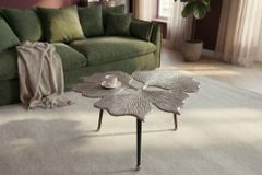Dekorativer Couchtisch GINKGO LEAFS 75cm silber handmade Metall
