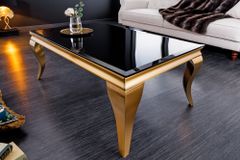 Eleganter Couchtisch MODERN BAROCK 100cm schwarz Opalglas goldene Beine