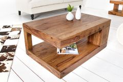 Massiver Edelholz Couchtisch GIANT L 90cm braun Sheesham stone finish mit Ablage