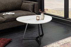 Design Couchtisch MARVELOUS 70cm weiß Marmor Keramik schwarzes Metall