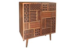 Massives Highboard MARRAKESCH 120cm Mangoholz mit Verzierung Boho Stil