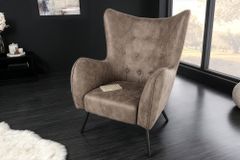 Design XL Sessel AMSTERDAM taupe Microfaser schwarze Metallbeine