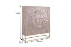 Massives Highboard LION 120cm braun Mangoholz gold Metall 3D Schnitzereien Kunstwerk
